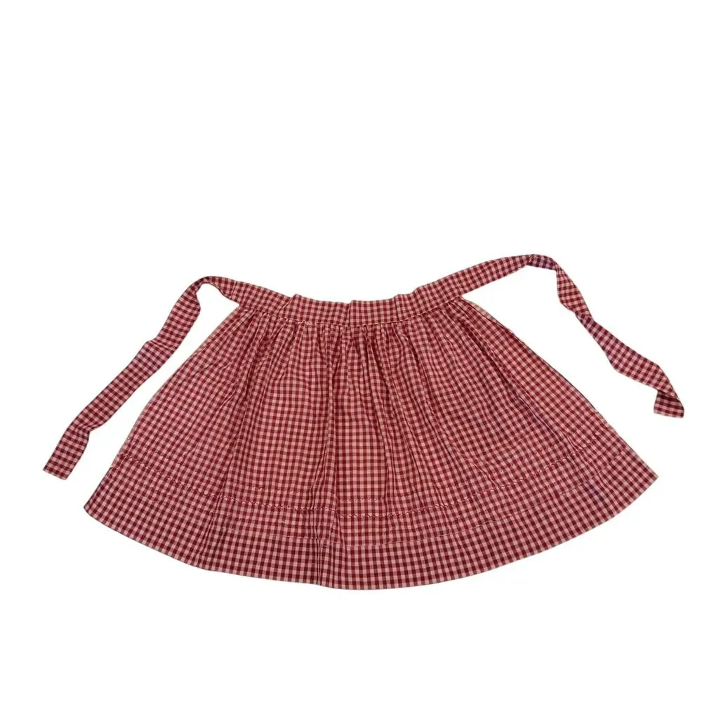 VTG Red and White Check Half Apron Gingham W/ White Rick Rack Trim Front Pocket